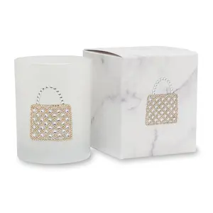 212 MAIN Primal Elements Purse Icon Aroma Candle - 9.5oz White Marble Wax Candle with Rhinestones, Floral Scent, Flower Notes, Hand-Held Home Decoration Ornament in Gift Box