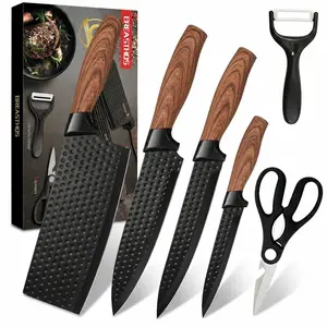 Six-piece Kitchen Utensil Gift Set – Blades Made of 9cr18 Steel, Black Hammer-pattern Meat Cleaver, Non-slip Handles, Kitchen Scissors, Household Peeler