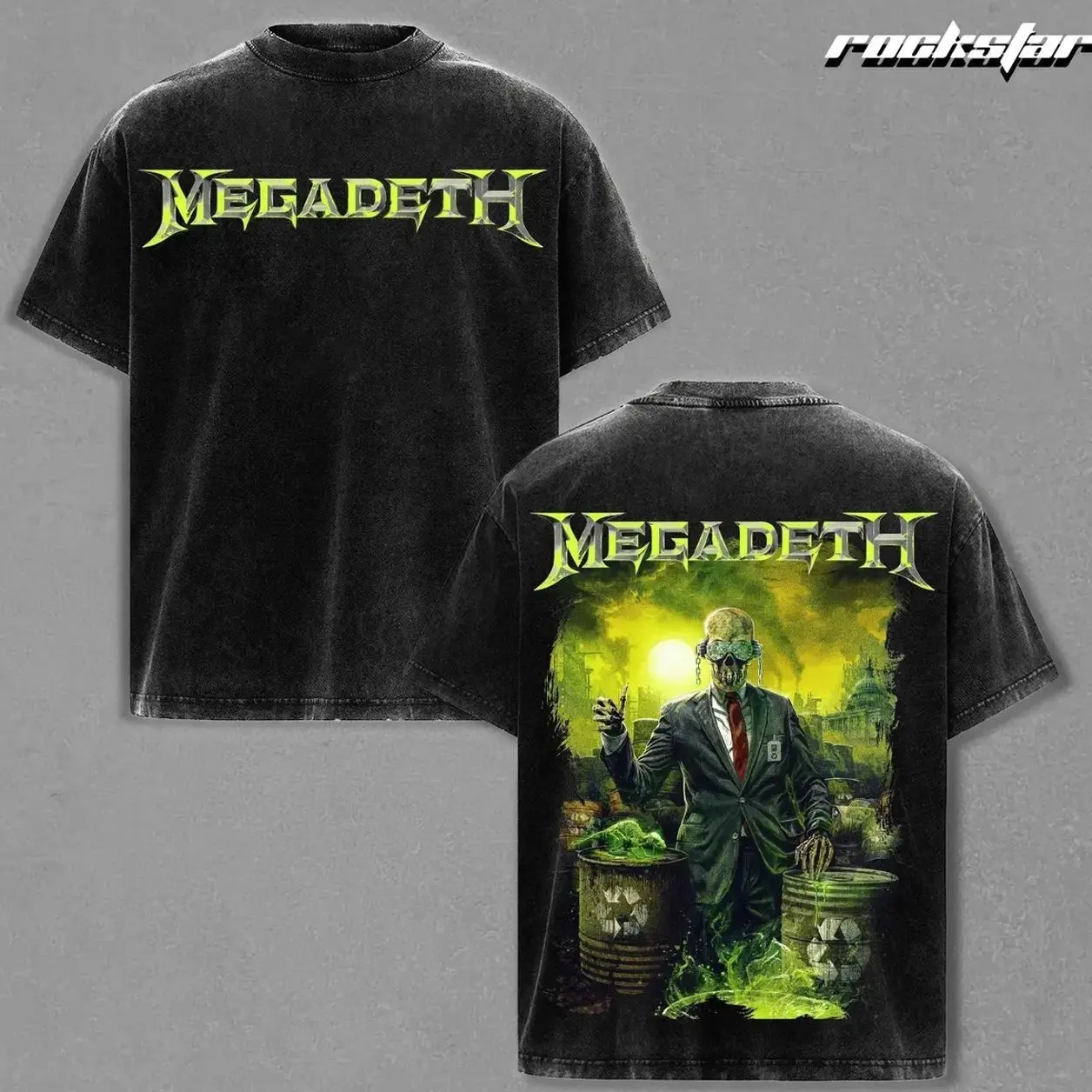 Megadeth Merch T-Shirt Washed & Hoodie Rust In Peace Band Tee Heavy Cotton Unisex Oversize Thrash Metal Heavy Metal Rock Band Vintage Graphic Streetwear Cotton Tee Washed T-Shirt for Men and Women Fans 6RG