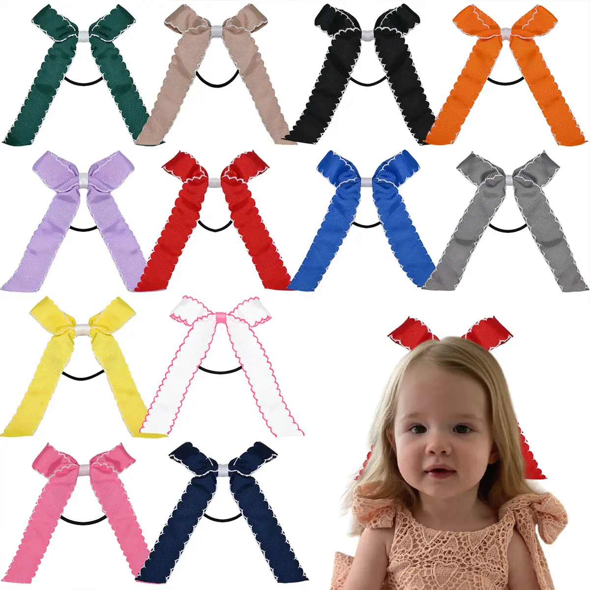 Summervibes JoyBowie Soft Elastic Headbands for Baby Girls Headbands and Bows, Newborn Toddler Nylon Headband Hair Accessories 12 Pack Baby Headbands Set little Baby Hair Headbands Ribbon Hair Bows with Headband