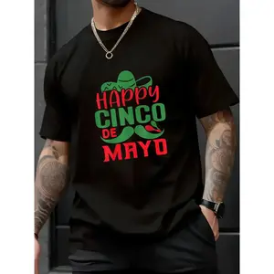 100% Cotton Unisex Happy Cinco de Mayo Vintage Mexican T-Shirt – Printed short-sleeve men’s T-shirt top.