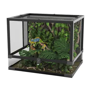 Reptile Terrarium Glass Reptile Tank, Reptile Glass Terrariumm with Front Opening Door and Top Screen Ventilation Easy Assembly Reptile Habitat Tank for Lizard Tortoise Snake