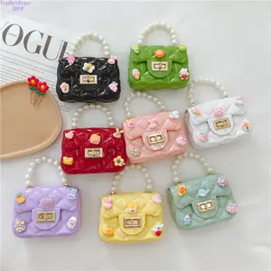 2026 Cute Mini Jelly Purse for Girls, Kids Quilted Crossbody Shoulder Bag with Pearl Handle, Princess Style Candy Color Small Handbag, Lightweight Versatile Coin & Lipstick Bag for Toddlers