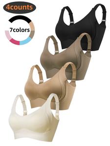4-pack women's wireless bra set, adjustable strap comfortable fit, soft & breathable fabric, perfect for daily wear, ladies underwear essentials