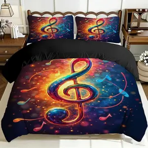 2/3 Pcs Comfortable Music Symbol Shining Quilt Cover Set, Bedroom Bedding Set, Soft And Breathable, 100% Polyester Fiber High-Definition Digital Printing Design, All-Season Home Gift, Machine Washable (1 Quilt Cover +1/2 Pillowcase, No Filling)