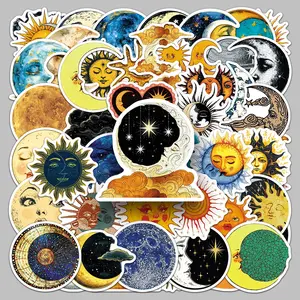 50pcs cartoon retro fantasy sun moon nebula stickers diy mobile phone case display cabinet bookshelf creative trend stickers