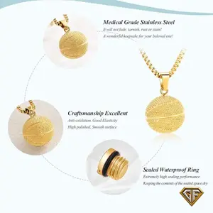 Gold Mini 3D Basketball Charm Necklace and 22 inch Necklace Geometric Design for Ball Lovers Sports Fan Jewelry Ideal Gift for Basketball Enthusiasts Kids Jewelry Black Rhodium Plating mens necklace, basketball season