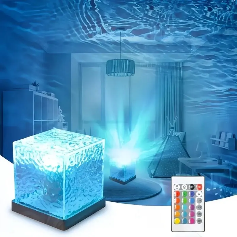 UOSU Ocean Wave Aurora Projector Crystal Lamp Touch LED Night Light Remote Dimmable Auto Rotating USB Powered for Home Decor Party
