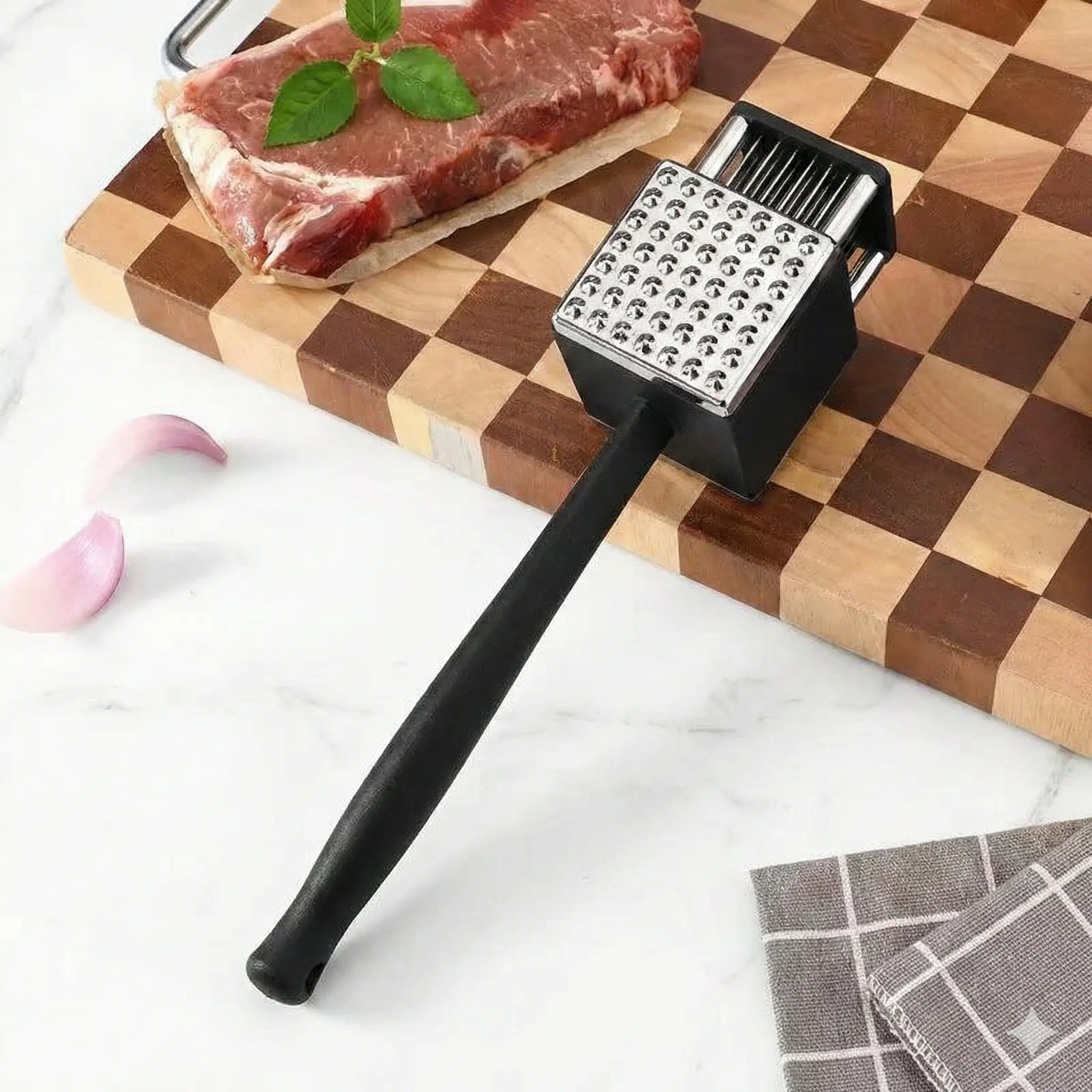 42-Inch 3-in-1 Heavy-Duty Stainless Steel Meat Tenderizer Mallet - Ultra-Sharp Needle Blades, Dual-Function Pounder for Steak, Chicken - Easy-Maintenance Kitchenware Utensil