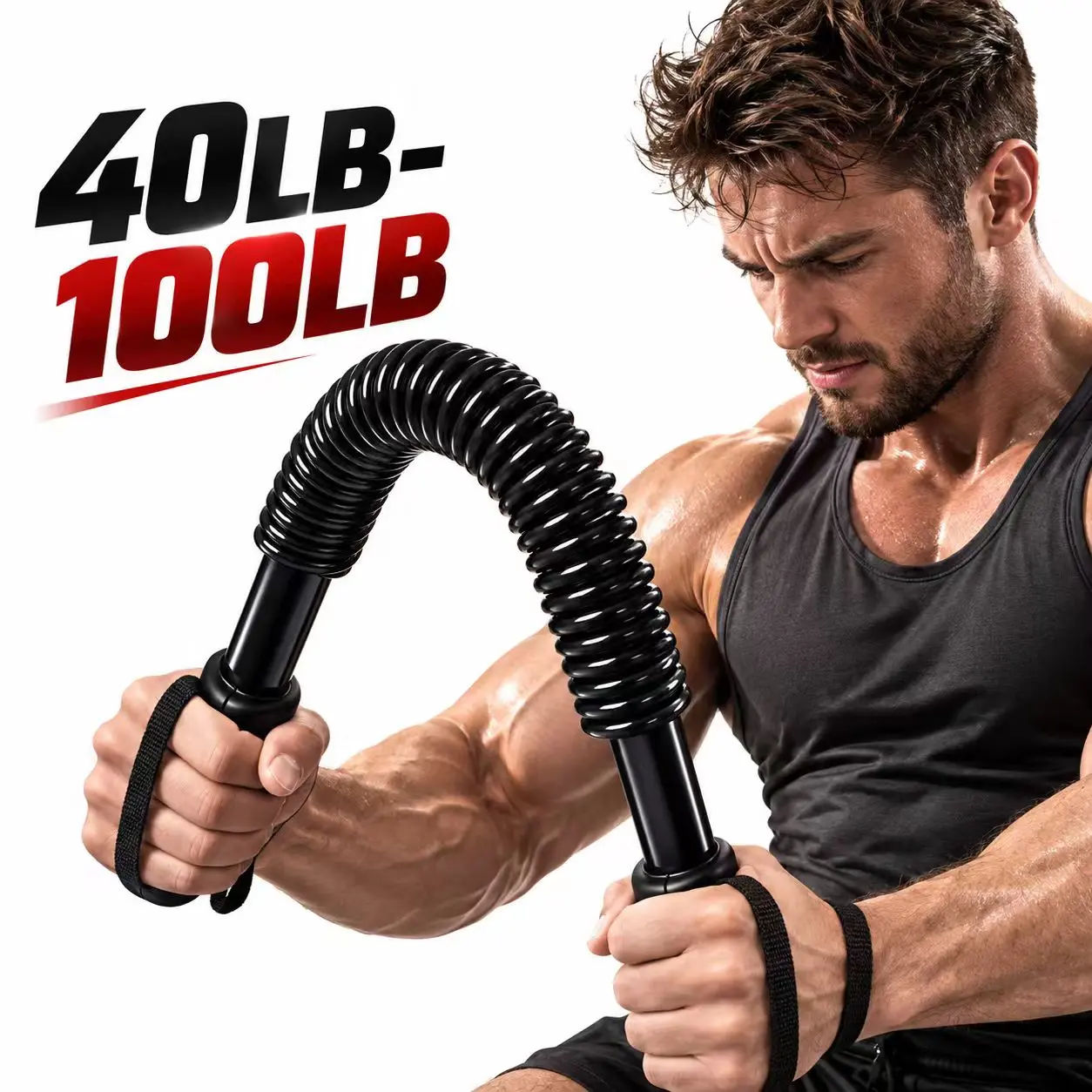 LEKARO Metal Power Twister Arm Trainer - 44lbs Strength Training Accessory, Home Training Muscle Gain Arm Machines, Multi-Size Hand Grip Strengthener for Men, Upper Body Bar for Chest/Forearm/Bicep Toning, Spring Cover Outdoor Fitness Aid, Xmas Gift Idea