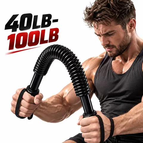 LEKARO Metal Power Twister Arm Trainer - 44lbs/20kg Strength Training Accessory, Home Exercise Equipment, Multi-Size Hand Grip Strengthener for Men, Upper Body Bar for Chest/Forearm/Bicep Toning, Spring Cover Outdoor Fitness Aid, Partner Gift Idea