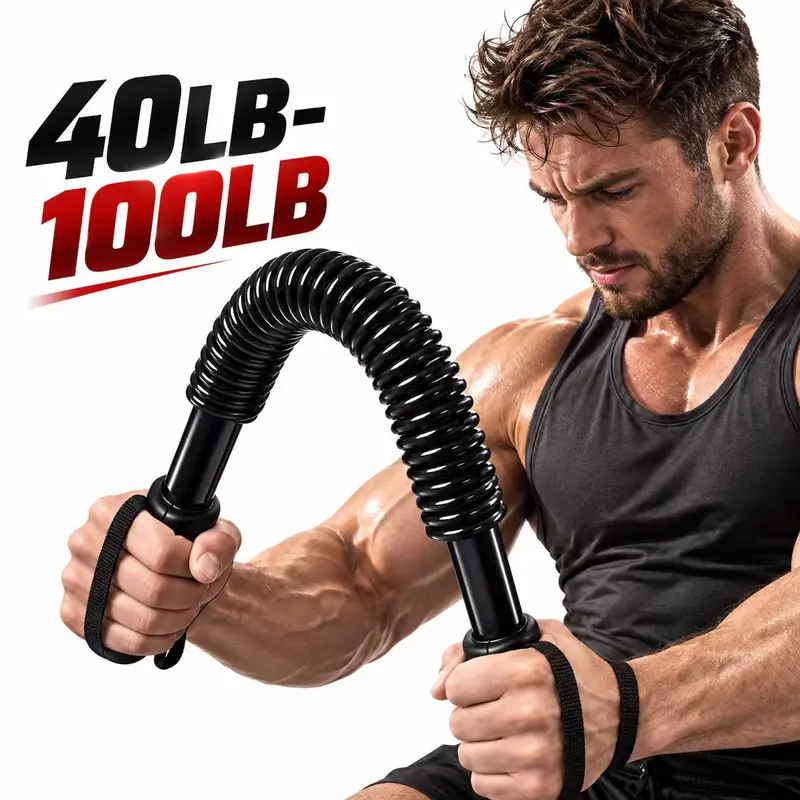 LEKARO Metal Power Twister Arm Trainer - 44lbs/20kg Strength Training Accessory, Home Exercise Equipment, Multi-Size Hand Grip Strengthener for Men, Upper Body Bar for Chest/Forearm/Bicep Toning, Spring Cover Outdoor Fitness Aid, Partner Gift Idea
