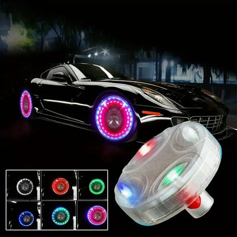 4/6/8pcs Solar-Powered LED Tire Valve Caps - Auto On/Off, 4 Lighting Modes (Flashing/Strobe/Solid), 12 LEDs Bright Wheel Valve Lights with Solar Charging & Lithium Battery for Cars, Motorcycles, Trucks - Enhanced Night Visibility & Safety, Vehicle Accesso