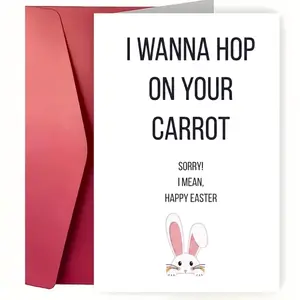 🐰 Dirty Easter Card for Him or Her - Naughty Bunny Carrot Joke Greeting Card with Red Envelope - 5x7 Inch Premium 350GSM Glossy Cardstock - Funny Romantic Gift for Boyfriend, Girlfriend, Husband or Wife 🥕