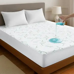 Cooling Bamboo Waterproof Mattress Protector – Noiseless Quilted Mattress Cover, Soft Breathable Bed Protector, 16” Deep Pocket Fitted Sheet