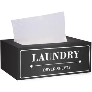 Dryer Sheet Holder Dispenser Container, Space Saving Laundry Room Organization and Storage, Farmhouse Laundry Dryer Sheets Holder for Laundry Room Decor, Fabric Softener Dispenser Containers, Black