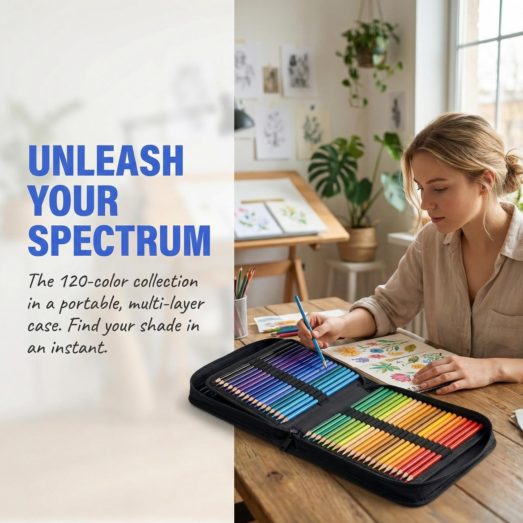 Art Supplies 120 Coloring Pencils Set, Oil-based Colored Cores Stay Sharper, Tougher Against Breakage,For Adult Artists,Colorists, In Zipper Case,for professional artistic use