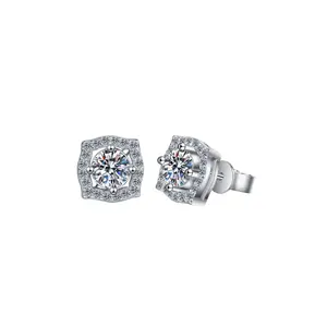 1 Carat Moissanite Geometric Stud Earrings