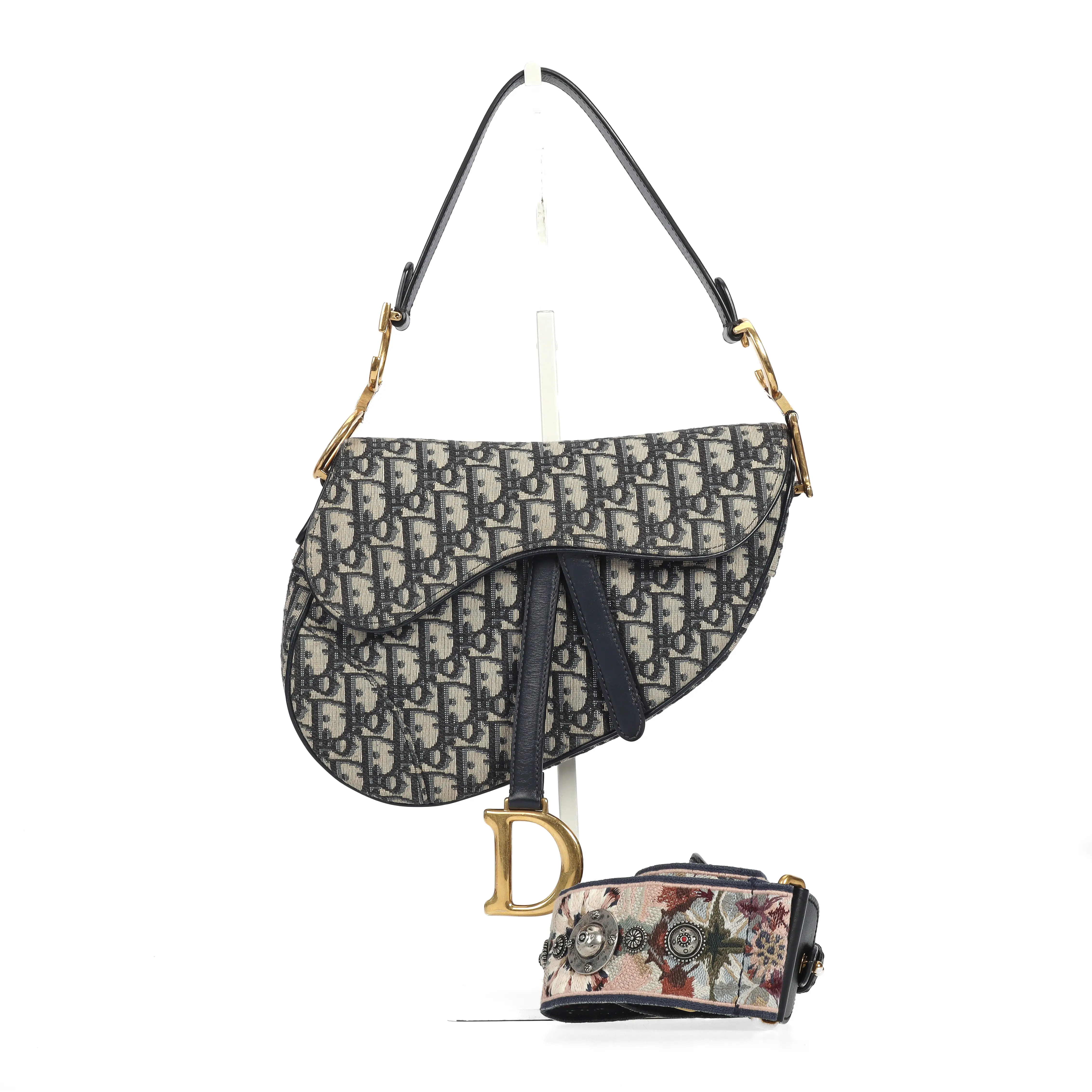 Pre-owned Dior Canvas Shoulder Bags Saddle Navy Oblique 37037963 hz