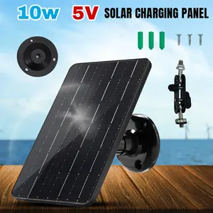 10W 5V Solar Panel with 3M Cable Monocrystalline USB Charger for Security Camera Outdoor Type-C Device Wall Mount - Bracket & Base Included