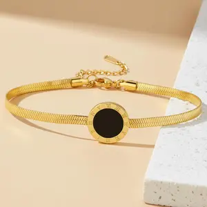 Men' & Women' Roman Numeral Black Dial Stainless Steel Snake Chain Bracelet with Adjustable Extension Chain - Minimalist Bohemian Suitable for Daily Wear, Office, Vacation, Year-Round Versatile Accessory, Unisex