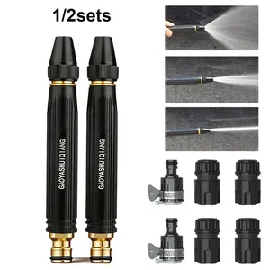1 Set / 2 Sets Aluminum Alloy Home High Pressure Car Wash Water Gun, Adjustable Booster High Pressure Hose Nozzle, Portable Water Hose Nozzle for Car Driveway Patio Yard Watering and Washing