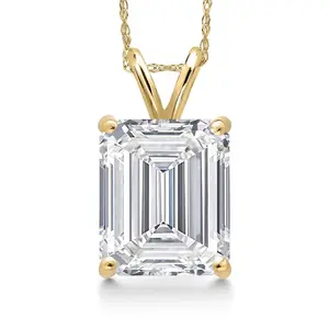 Gem Stone King 1 to 5 Carat 14K Gold IGI Certified Lab Grown Diamond Pendant Necklace For Women | Emerald Cut | D-E Color | VS1-VS2 Clarity | With 18 Inch Gold Chain