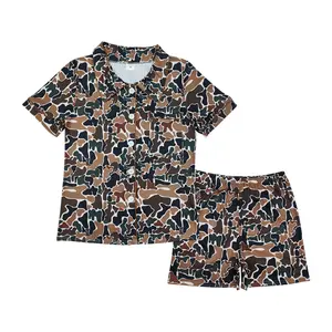 GSSO1538-Cozy & Stylish Summer Pajama Set for Women  Camo Print Soft Breathable Fabric Short-Sleeve Top & Comfy Shorts Loungewear Nightwear Casual Shorts