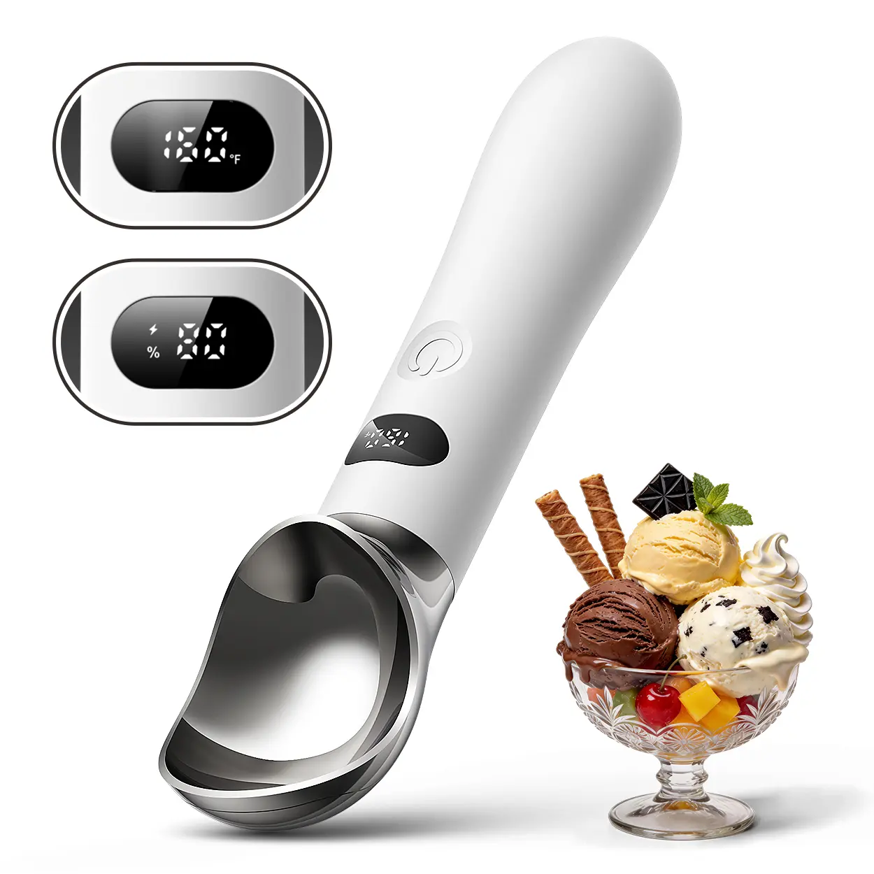 <Deals for You> Heated Ice Cream Scoop, Electric Rechargeable Scoop with LED Display, 10s Quick Heat, Max 160°F, IP67 Waterproof, Home Dessert, Summer Treats, Gift Ideas