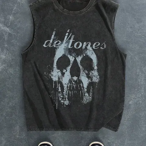 Men's Cotton Comfortable Breathable Sleeveless Vest, Skull Print, Summer Essential, Quick-Dry, Fashion Simple Design, Casual Fitted Tank Top, Cotton Tanks