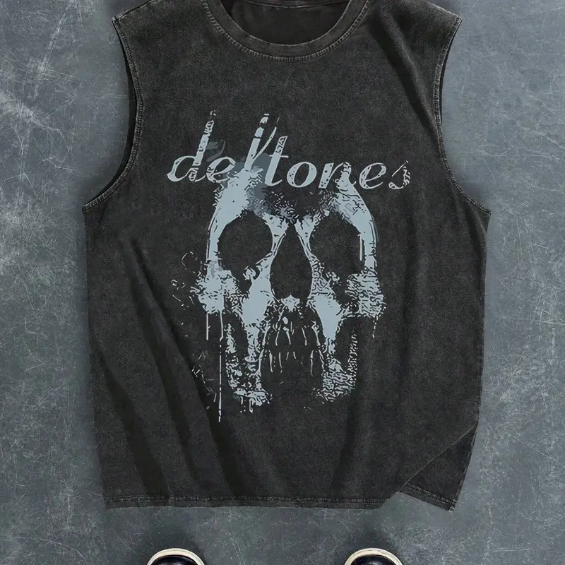 Men's Cotton Comfortable Breathable Sleeveless Vest, Skull Print, Summer Essential, Quick-Dry, Fashion Simple Design, Casual Fitted Tank Top, Cotton Tanks