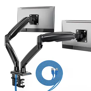 2024-NEW-Dual Monitor Mount Desk Stand for 13-35 Screens inch Height Adjustable with Clamp/Grommet Base&USB, Each Arm Hold up to 26.4lbs with VESA 75x75mm and 100x100mm For two monitors