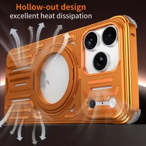 360° Rotating Magnetic Stand Metal Mesh Phone Case for iPhone 17 16 Pro Max, Efficient Heat Dissipation Shockproof Cover