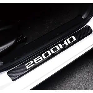 4Pcs Car Door Sill Protector Reflective 4D Carbon Fiber Sticker Decoration Door Entry Guard Door Sill Scuff Plate Stickers Compatible with Silverado Sierra 2500HD (White)