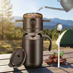 Portable 16oz Insulated Pour Over Coffee Maker & Foldable Filter & Spoon, No Paper Needed BPA-Free Stainless Steel Travel Cup