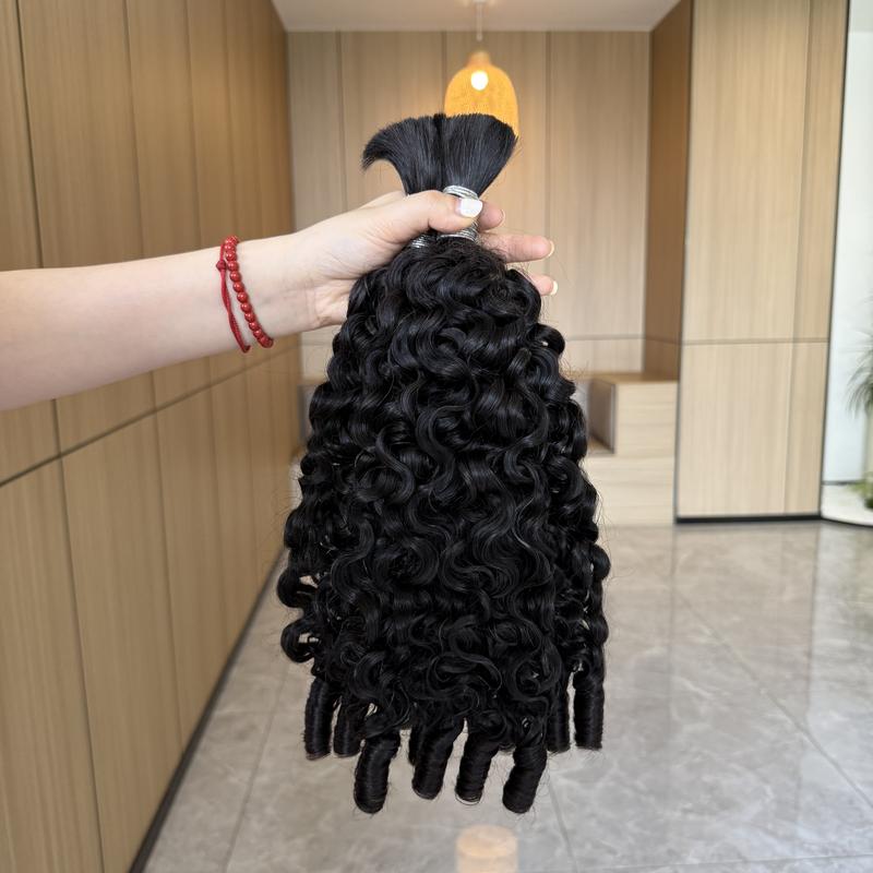 VIPbeauty Boho Human Braiding Hair Burmese Curly Bulk for Daughter/Friend For Bohemian Knotless Braids Spriral Curly End No Weft 1/3 Bundles 100g/1 Bundles  1B Natural Black Salon-Quality