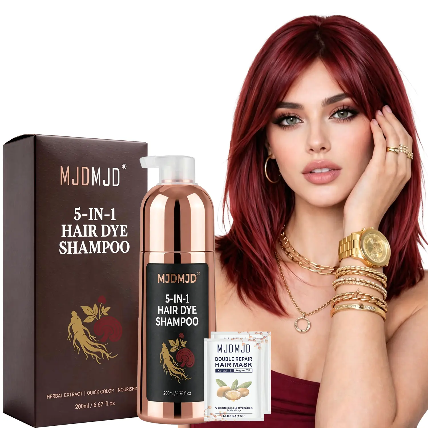 Wine Red Hair Dye Shampoo 5-in-1, Semi-Permanent Burgundy Hair Color Shampoo for Gray Hair Coverage, Long-Lasting Herbal Plant Formula, Easy Hair Dye for Women & Men, All Hair Types, 200ML