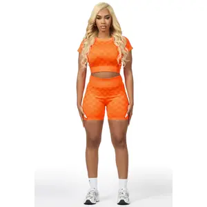 Adrianna Orange Checkered Bike Short Set