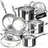 Ciwete 11-Piece Tri-Ply Stainless Steel Pots and Pans Set, 18/10 Stainless Steel Cookware Set with Steamer Insert, Induction Kitchen Cookware Sets with Cool Ergonomic Handles, Dishwasher, Oven Safe