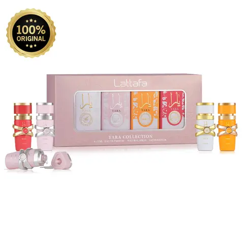 Lattafa Yara Women's EDP Perfume Spray Discovery Fragrance Pack - 4x5ml Alcohol-Based Bundle, Long-Lasting Travel-Friendly Boxed Bottles with Gourmand Candy, Sweet Strawberry, Vanilla & Sandalwood Scents (Perfumes for Women)