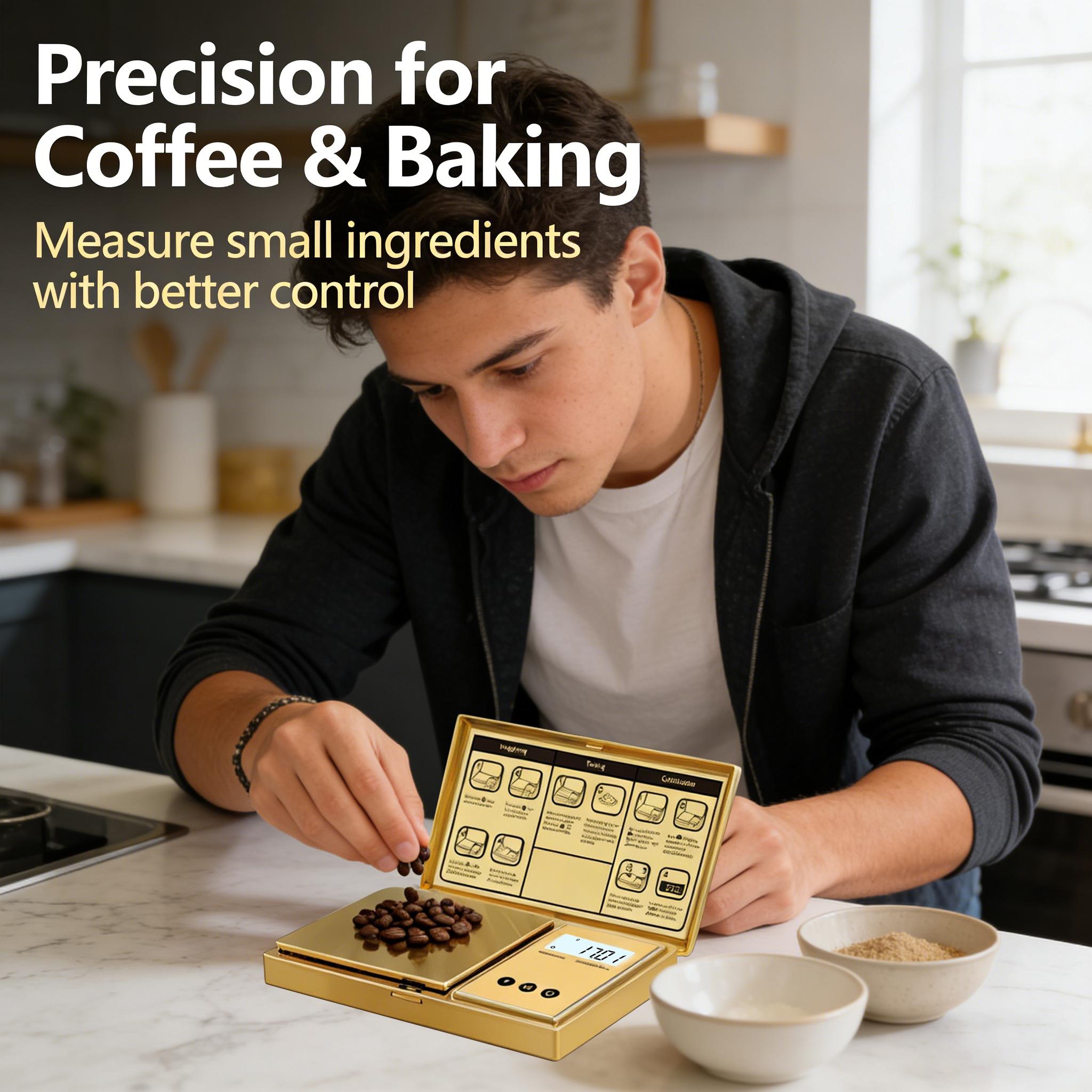 Digital Pocket Gram Scale 0.01g Accuracy,6 Units 200g Mini Digital Scale Grams,Tare Function Small Food Scale,Jewelry Scale,Ounces Grains Milligram Scale (Golden/Batteries Included)