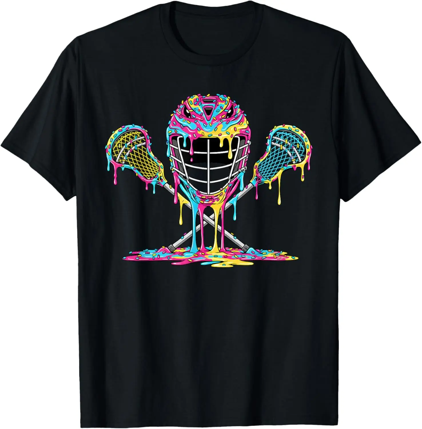 Men's Lacrosse T-Shirt - Drip Ice Cream, Lax Helmet, Sticks Prints for Sport Players - Back to School, Working Out, Fathers Day Gift