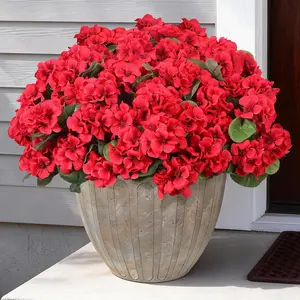 BEGINS 8 Bundles Premium Artificial Geranium Heavy Duty UV Resistant Silk Faux Plants For Outdoor Front Porch Patio Garden Planter Decor