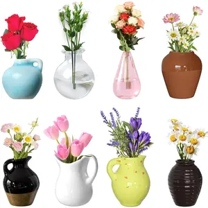 Mini Ceramic Vase Magnets for Fridge - Funny Small Plant Fridge Magnets, Tiny 3D Plant Vase Decor for Kitchen Office Locker (8 Pack)
