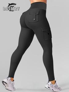 women's solid high waist pocket sports leggings, casual comfy breathable seamless skinny pants for yoga gym workout, ladies sportswear for fall & winter, breathable athletic bottoms