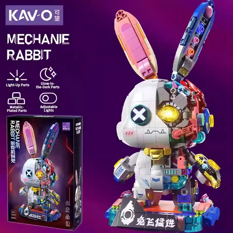 3D Mechanical Rabbit Building Blocks Set STEM with light bundle bricks ...