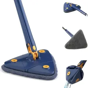 360 Degree Rotatable Adjustable Cleaning Mop,52.1'' Telescopic Triangular Mop with Automatic Water Squeezing Function for Floor Window Ceiling,with 4 Replacement Microfiber Pads (Blue)
