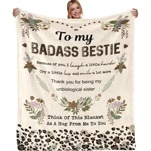 Leopard Badass Bestie Gift, Badass Bestie Blanket, Leopard Pattern Blanket, Leopard Print Blanket, Leopard Sisters Gift, Sister Blanket, Sister Gifts from Sister, Gifts for Best Friends - Super Soft Flannel Blanket 50" x 60"
