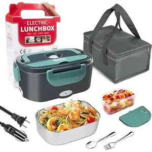 Electric lunch box,portable food heater with style,tableward lunch bag,silver spoon and fork,perfect for outdoor workers, cars ,work and home Aluminium Inner Pot Easy Clean Design. Tableware