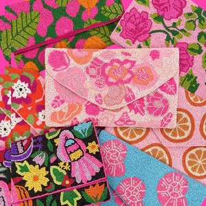 Handmade Floral Beaded Clutch Purse, Vibrant Colorful Crossbody Purse Perfect for Summer Outfits, Birthdays, Bachelorette Parties, and Gifts